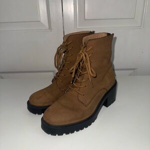 Madewell Lace-Up Brown Chunky Heel Boots